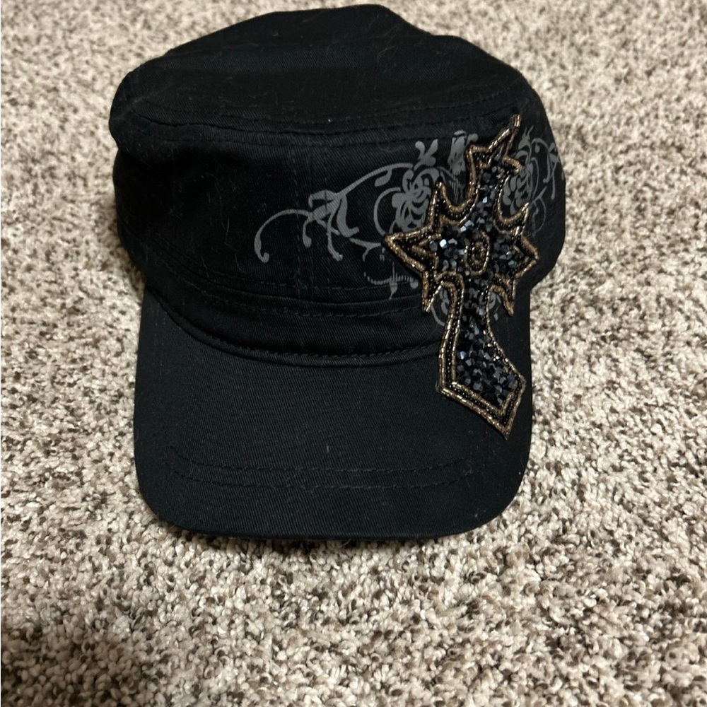 Black Cap with Embroidered Cross Design brand new